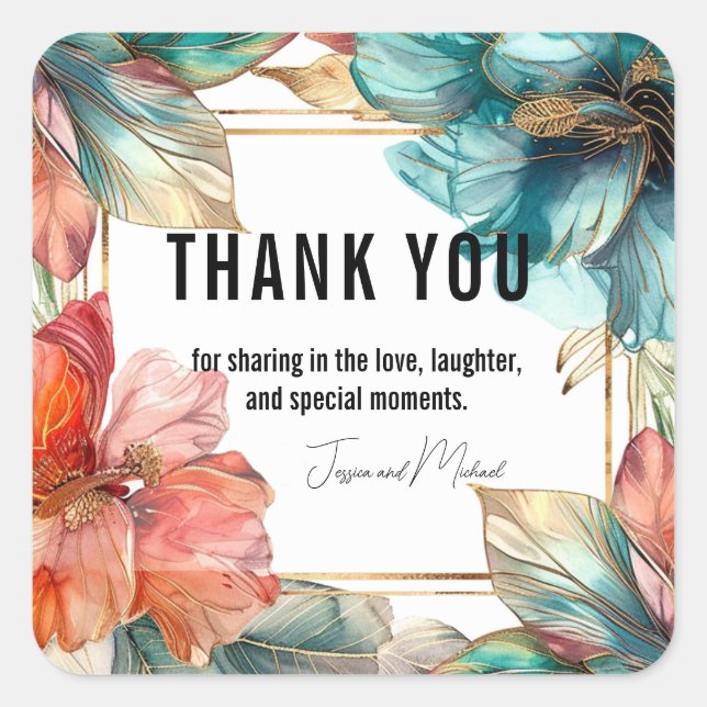 Vielen Dank, Hibiskus Serenade Paradise Quadratischer Aufkleber (Vorderseite)