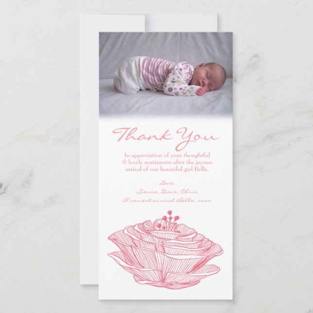 Vielen Dank Hinweis Baby Girl Foto Card Vorlage (Vorderseite)