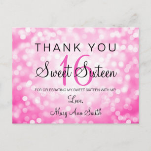 Vielen Dank Hinweis Sweet 16 Pink Glitzer Lights Postkarte