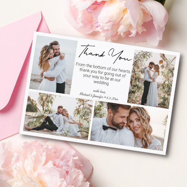Vielen Dank Hochzeit 4 Fotos Collage minimalistisc Karte (Von Creator hochgeladen)