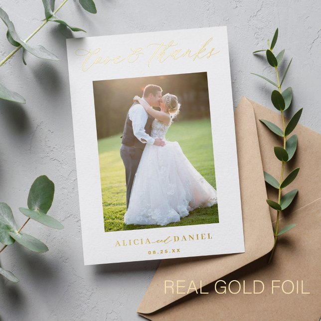 Vielen Dank Hochzeit echter Folie elegante 2 Foto- Folieneinladung (You can choose the color of the FOIL: GOLD, ROSE GOLD or SILVER)