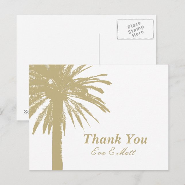 Vielen Dank Hochzeitskarten mit sandigem Palmenbil Postkarte (Vorne/Hinten)