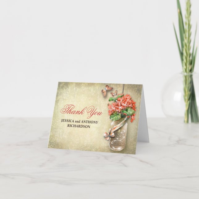 Vielen Dank Hochzeitsmason Glas rustikale Design-K Dankeskarte (Vorderseite)