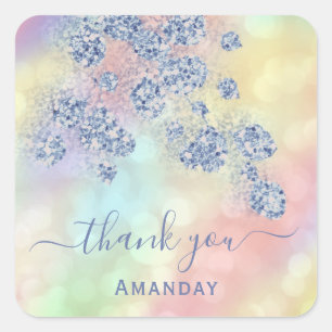 Vielen Dank, Holograph Floral Glitzer Dusty Blue Quadratischer Aufkleber