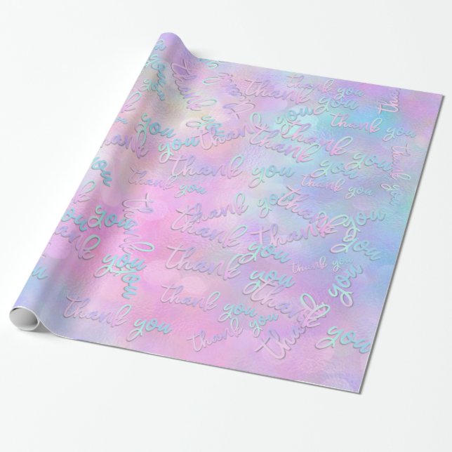 Vielen Dank Holograph Script Mermaid Pink Blue Geschenkpapier (Ungerollt)