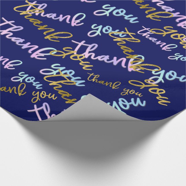 Vielen Dank Holograph Script Mermaid Pink Gold Nav Geschenkpapier (Ecke)