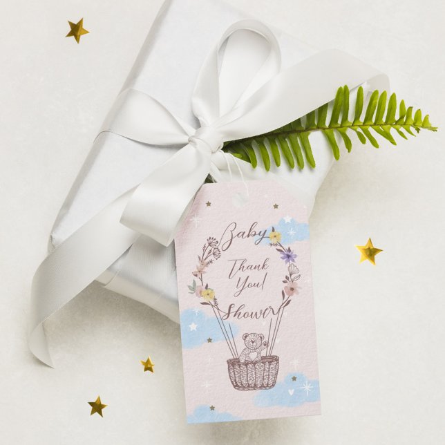 Vielen Dank, Hot Air Ballon Teddy Bear Pink Geschenkanhänger (Thank You Hot Air Balloon Teddy Bear Pink Gift Tags)