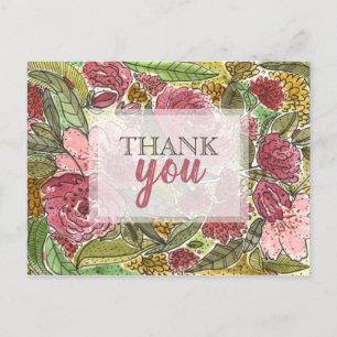 Vielen Dank Hübsch Pink Floral Watercolor Postkarte
