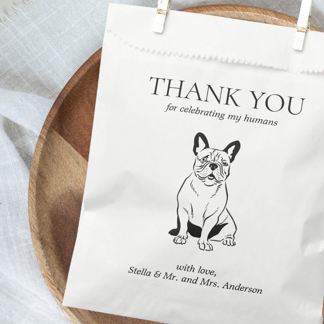Vielen Dank Hund Leckerei Haustier Zeichnend Gastg Geschenktütchen (french bulldog thank you doggie bag treat wedding favor)