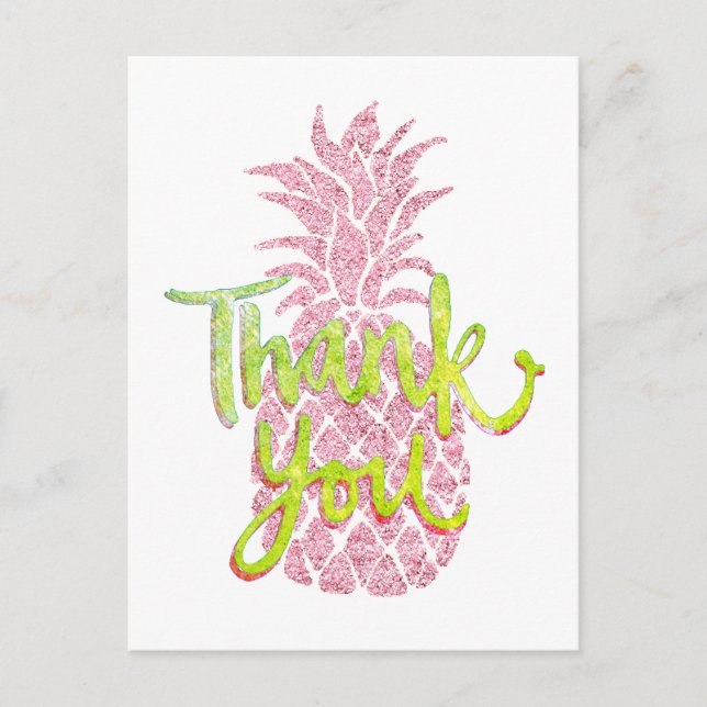 Vielen Dank Imitate rosa Glitzer Ananas Grafik Postkarte (Vorderseite)