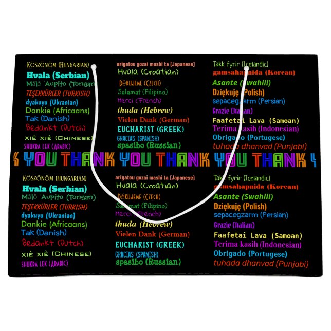 Vielen Dank in 30 Sprachen Große Geschenktüte (Vorderseite)