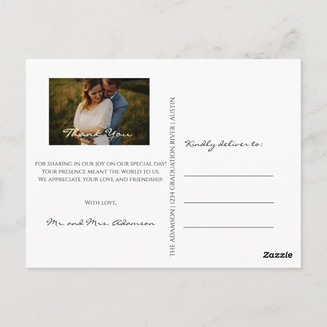 Vielen Dank in der Liebe Hochzeit Foto Gold Script Postkarte (Rückseite)