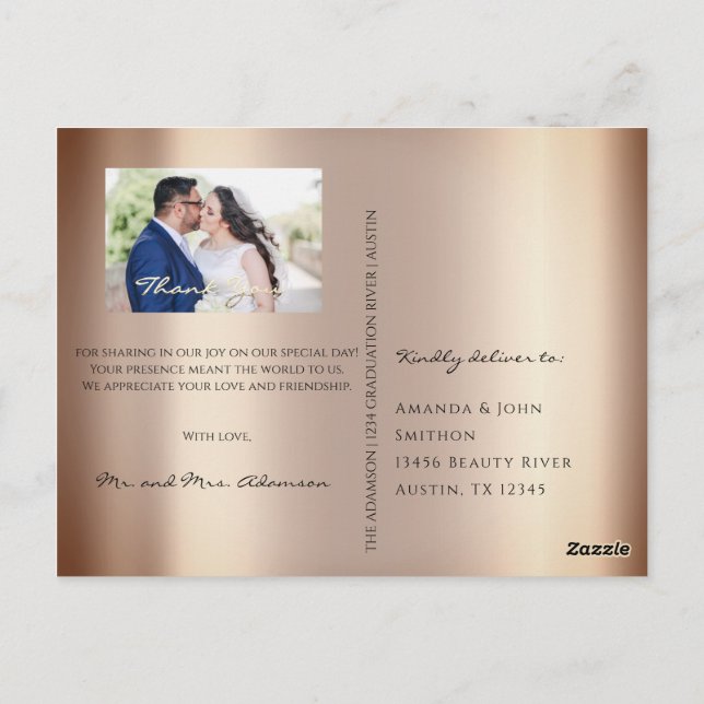 Vielen Dank in der Liebe Hochzeit Foto Gold Script Postkarte (Rückseite)