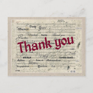 Vielen Dank in vielen Sprachen auf Beethoven Score Postkarte