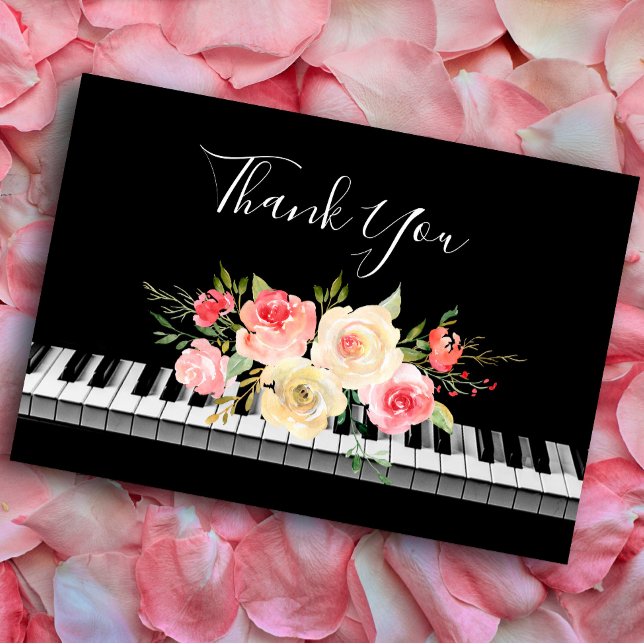 Vielen Dank Kalligraphie Piano rosa gelben Bouquet Dankeskarte (Von Creator hochgeladen)