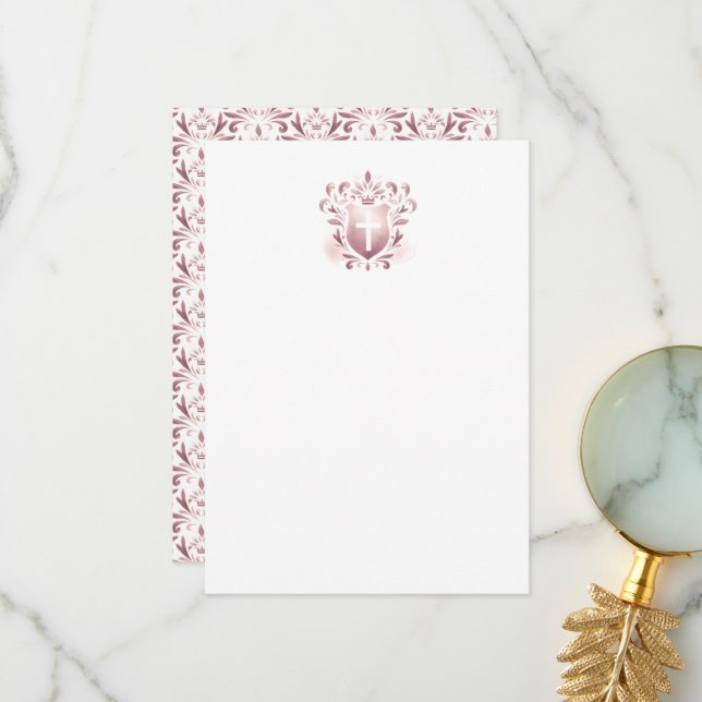 Vielen Dank Karten Dusty Pink Wappen & Cross (Vorderseite/Rückseite Beispiel)