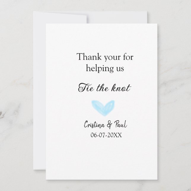 Vielen Dank Krawatte der Knoten blauen Herz Hochze Einladung (Vorderseite)