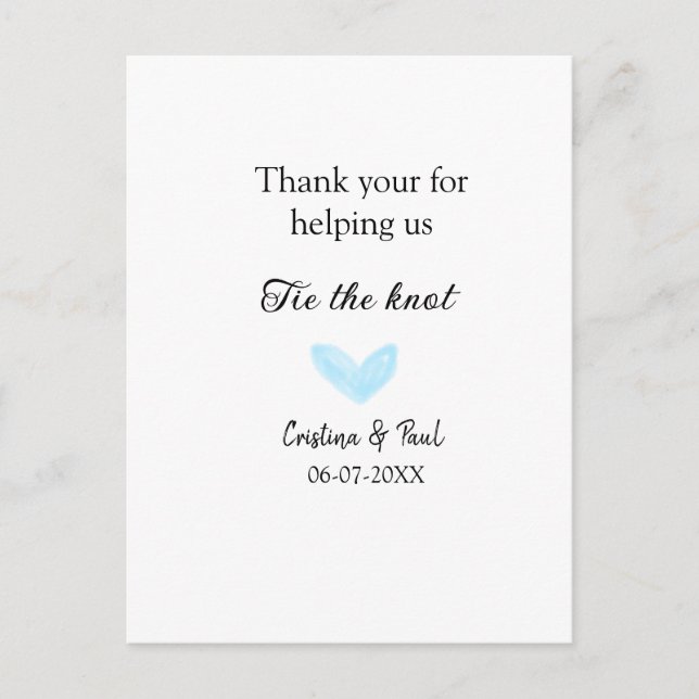 Vielen Dank Krawatte der Knoten blauen Herz Hochze Postkarte (Vorderseite)