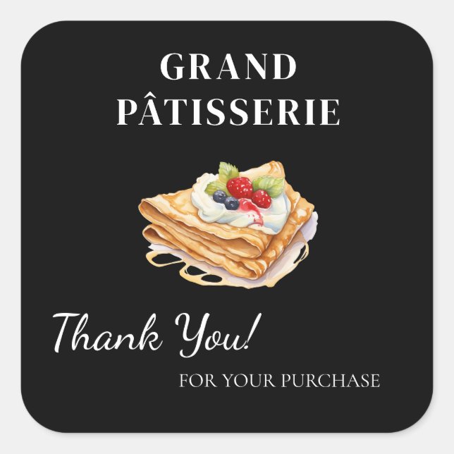 Vielen Dank Label für Cafe & Bäckerei Kleinunterne Quadratischer Aufkleber (Vorderseite)