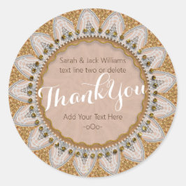 Vielen Dank, Lace Edge Sunflower Glitzer Rustic Lo Runder Aufkleber