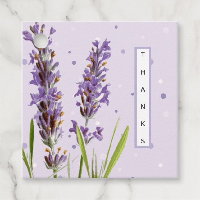Vielen Dank Lavender Blume Dark Polka Dots Geschenkanhänger (Vorderseite)