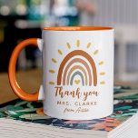 Vielen Dank Lehrer Individuelle Name Boho Rainbow  Tasse<br><div class="desc">Die Individuelle Name Boho Earth Tone Rainbow Sun Teacher Tasse ist ein einzigartiges und stilvolles Geschenk, das bohemianische und erdige Elemente mit einer lebendigen Regenbogensonne verbindet. Neben der auffälligen Grafik kann die Tasse auch mit Ihrem eigenen Namen angepasst werden, was sie zu einem wirklich personalisierten Stück macht. Der Name wird...</div>