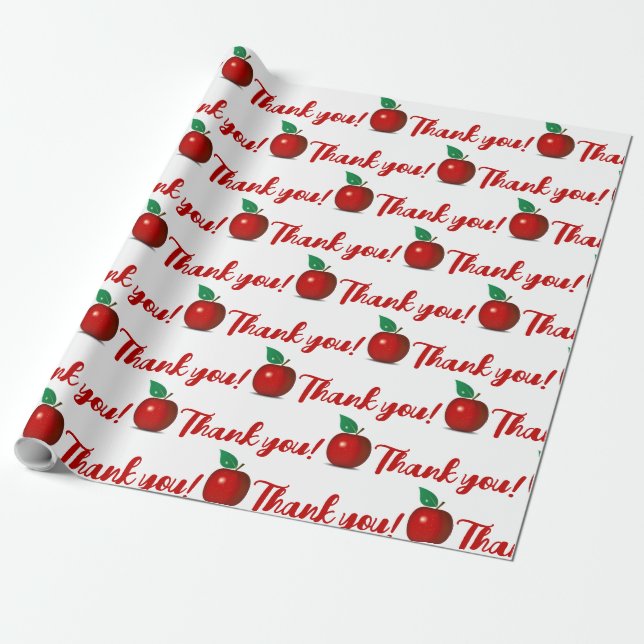 Vielen Dank Lehrer - Shiny Red Apple Wrapping Pape Geschenkpapier (Ungerollt)