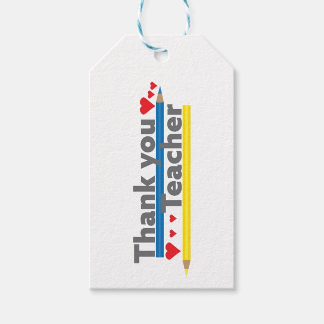 Vielen Dank, Lehrer - Stifte und Herzen Geschenkanhänger (Vorderseite)