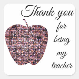 Vielen Dank Lehrer Wertschätzung Mosaic Red Apple Quadratischer Aufkleber
