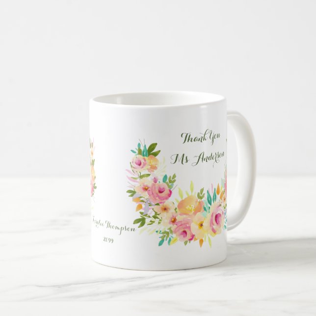 Vielen Dank, Lehrerin Floral Wreath Coffee Tasse