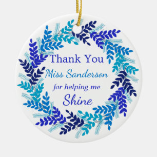 Vielen Dank Lehrer's Geschenk Blue Weihnachtskranz Keramik Ornament
