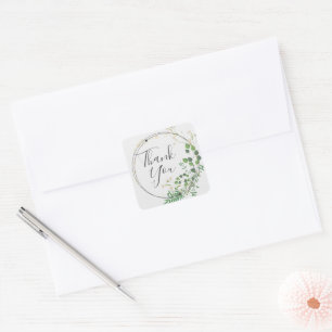 Vielen Dank Light Gray Greenery Wreath Square Stic Quadratischer Aufkleber