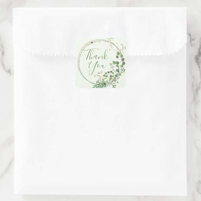 Vielen Dank Light Green Green Wreath Quadratischer Aufkleber (Tasche)