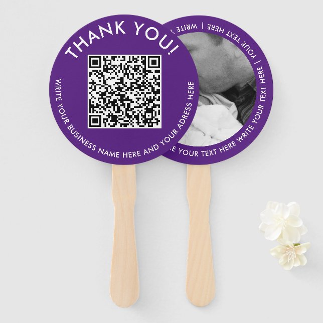 Vielen Dank Lila White Website Promo QR Code Foto Fächer (Vorne und Hinten)