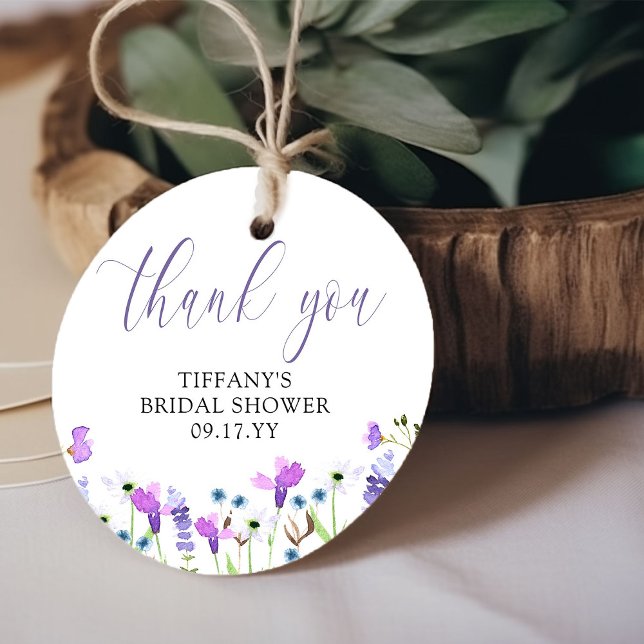 Vielen Dank, Lila Wildblume Brautparty Geschenkanhänger (Thank You favor tag from my Purple Wildflower Bridal Shower collection)