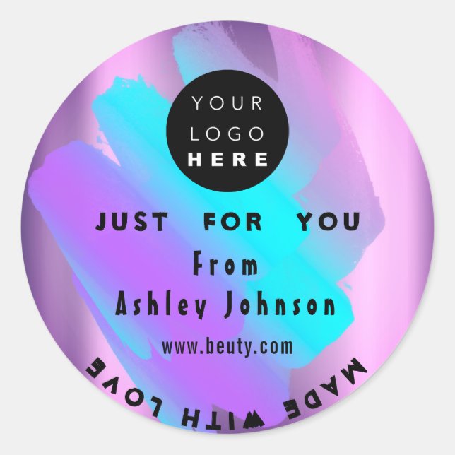 Vielen Dank Logo-Holograph aus Liebe Blue Strokes Runder Aufkleber (Vorderseite)