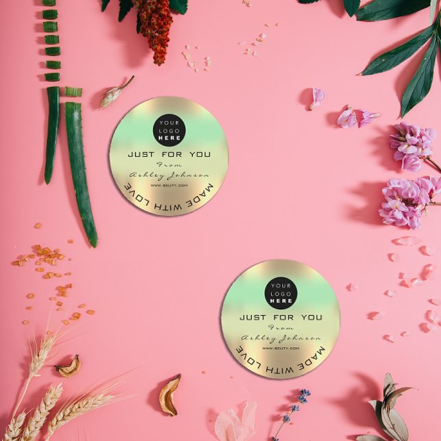 Vielen Dank Logo-Holograph Made Green Gold Ombre Runder Aufkleber (Thank Logo Holograph Made Green Gold Ombre Classic Round Sticker)