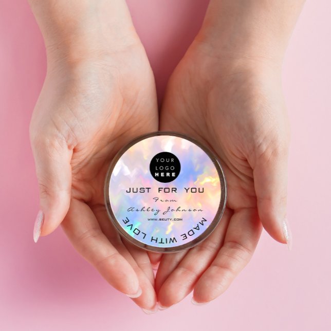 Vielen Dank Logo Holograph Made Pink Blue Name Runder Aufkleber (Thank Logo Holograph Made Pink Blue Name Classic Round Sticker)