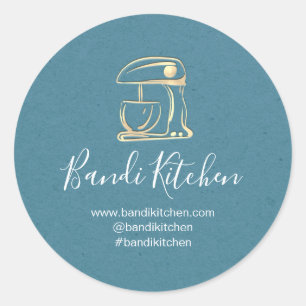 Vielen Dank Logo Küche Kochen Koch Gold Blau Aquam Runder Aufkleber