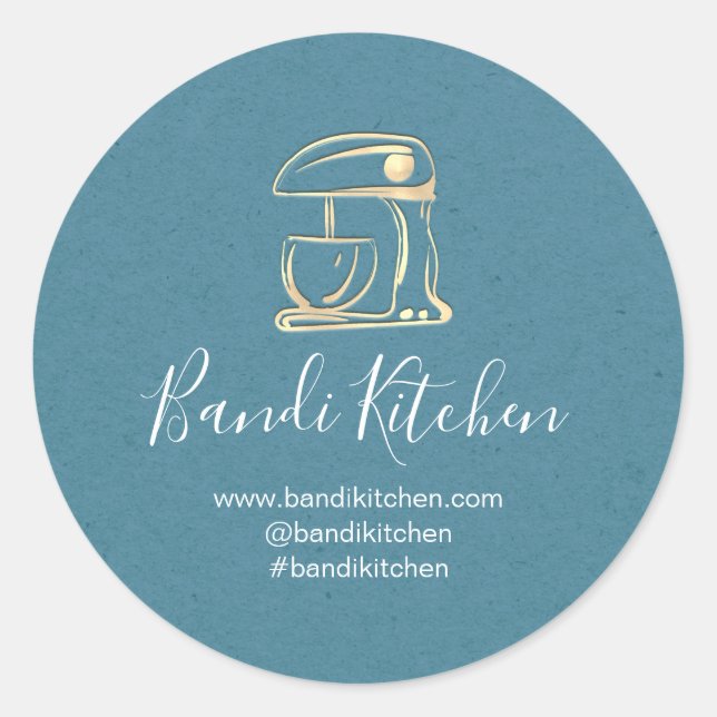 Vielen Dank Logo Küche Kochen Koch Gold Blau Aquam Runder Aufkleber (Vorderseite)
