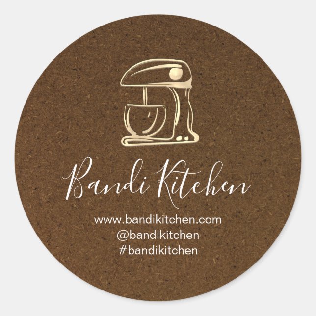 Vielen Dank Logo Küche Kochen Koch GoldKraftBrown Runder Aufkleber (Vorderseite)