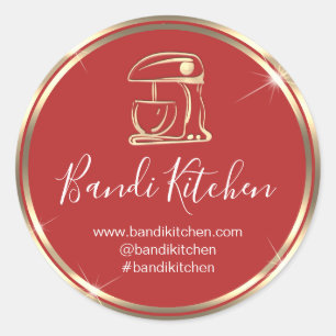 Vielen Dank Logo Küche Kochen Koch Red Gold Runder Aufkleber