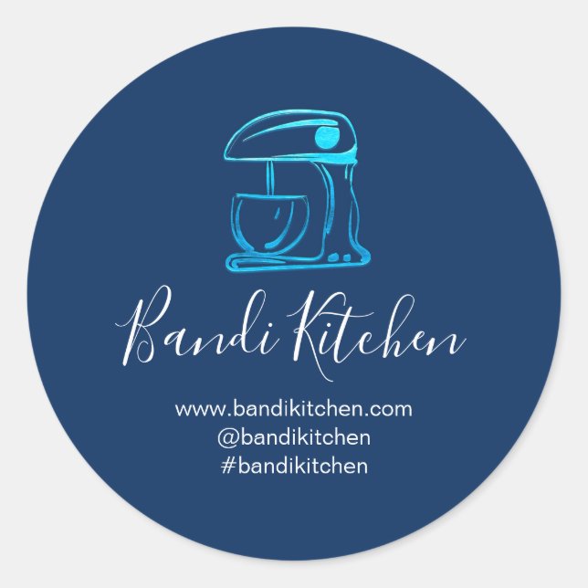 Vielen Dank Logo Küche Kochen Koch Shop Blau Runder Aufkleber (Vorderseite)