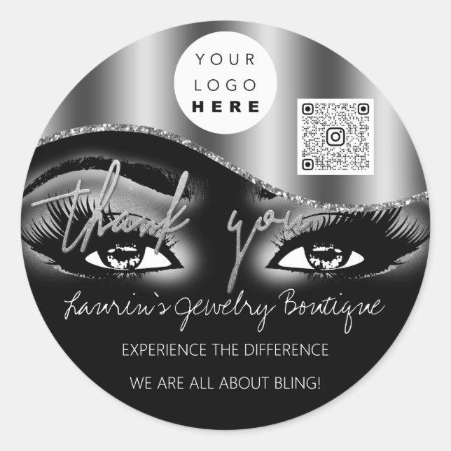 Vielen Dank Logo Qr Code Makeup Lash Extension Bla Runder Aufkleber (Vorderseite)