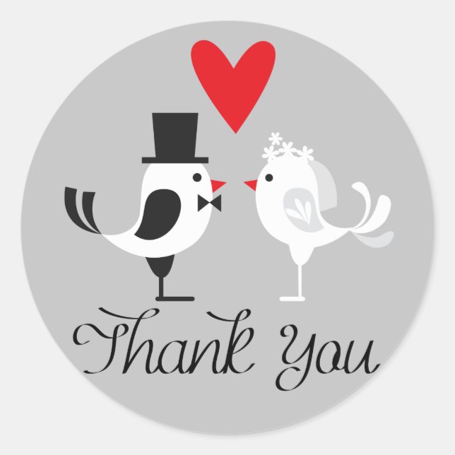 Vielen Dank Lovebirds Gray Wedding Stickers (Vorderseite)