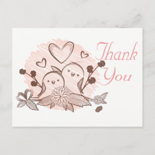 Vielen Dank Lovebirds Pink & Brown Wedding Liebe Postkarte