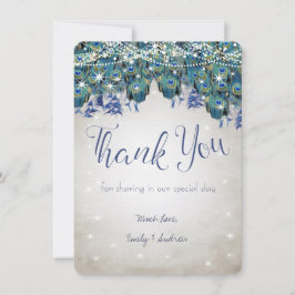 Vielen Dank Luxe Peacock Navy Aqua Silver Wedding Dankeskarte