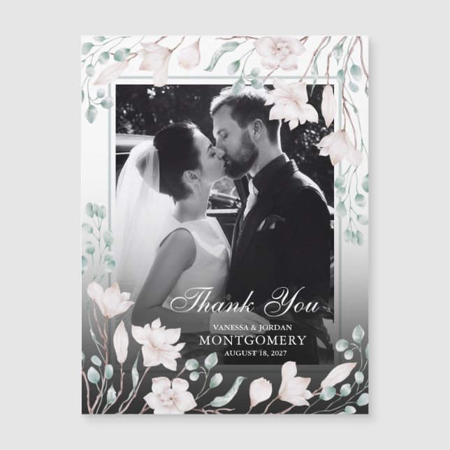 Vielen Dank Magnolia Eucalyptus Wedding Foto Magnetkarte (Vorderseite)