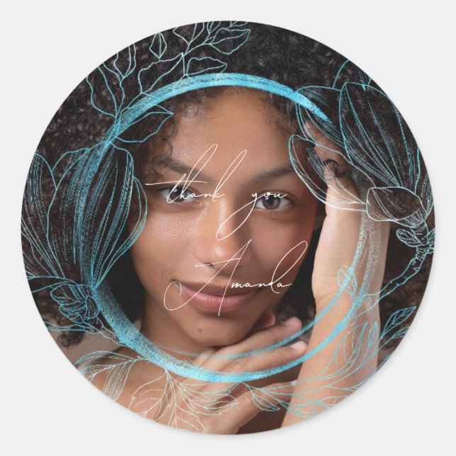 Vielen Dank Magnolia Floral Garden Blue Oceanic Runder Aufkleber (Vorderseite)