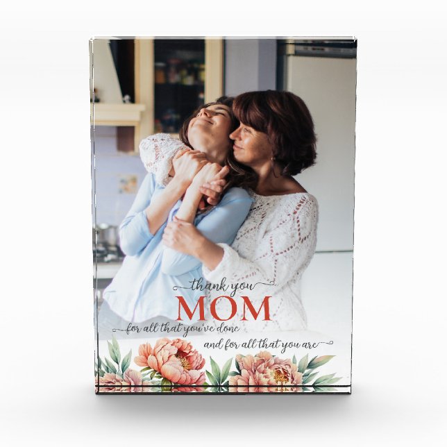 Vielen Dank Mama Floral Pastel Pink Peonies Custom Fotoblock (Vorderseite)